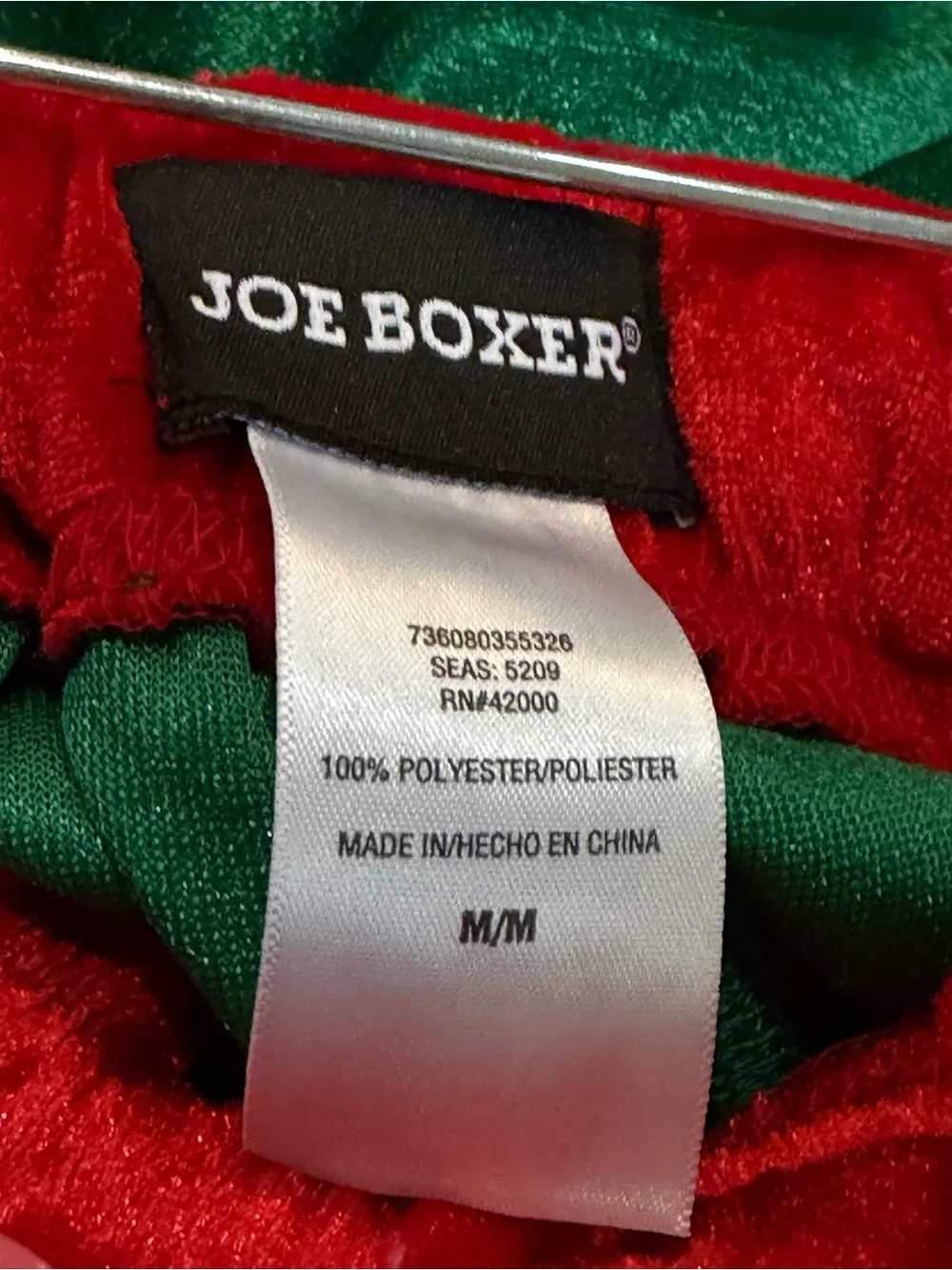 Joe Boxer Green Velvet Holiday Lounge Pants with Red Waistband and hat NWT